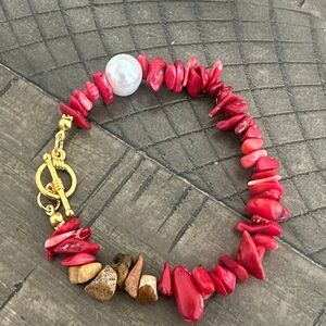 Red and Gold Beaded Bracelet
